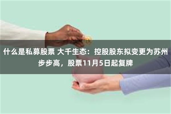 什么是私募股票 大千生态：控股股东拟变更为苏州步步高，股票11月5日起复牌